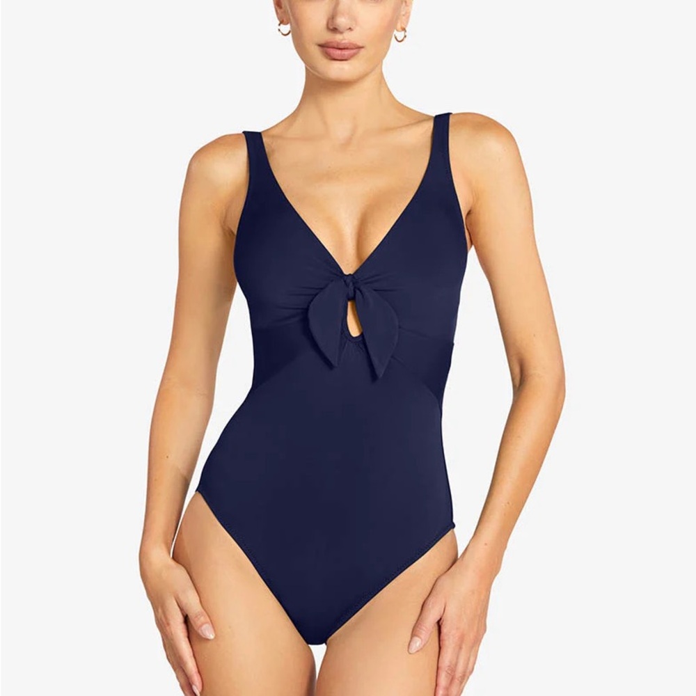 NWT • Robin Piccone Ava Knot One Piece Swimsuit, Navy Blue